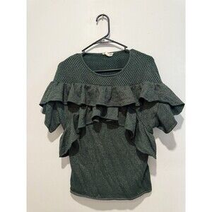 Mia Joy Ruffle Glitter Short Sleeve Green Blouse M